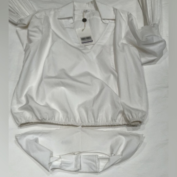 Alix NYC V-Neck Pleated-Sleeve White Shirt Women Sz L - Picture 9 of 10